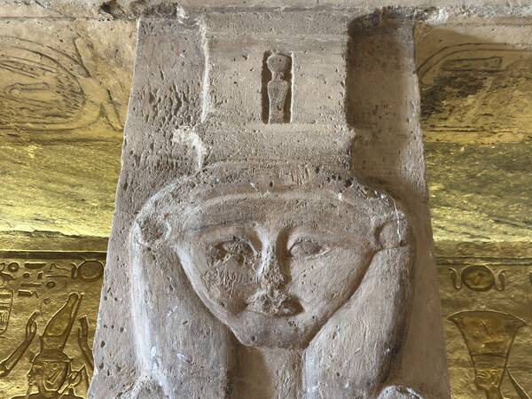 Hathor-headed pillar in the temple of Nefertari